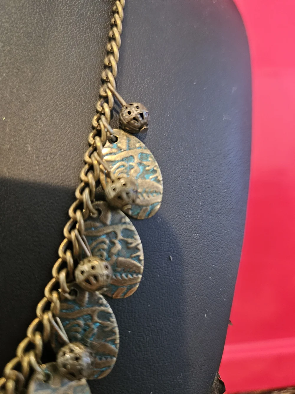 Bohemian Patina Drop Coin Necklace - Turquoise Accent